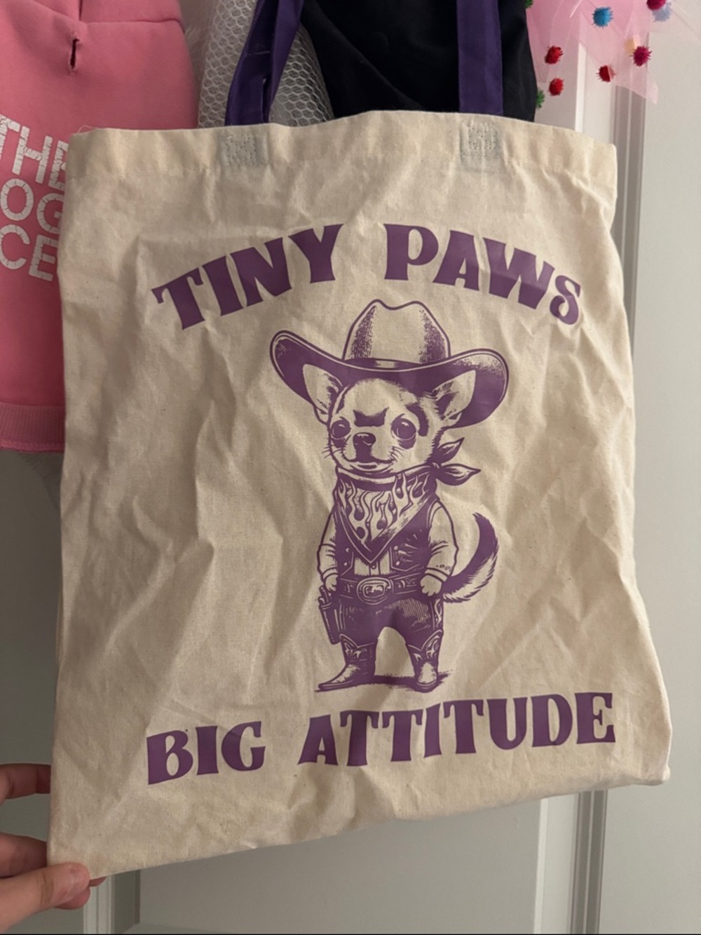 Tiny Paws Big Attitude Canvas Tote - Purple Print